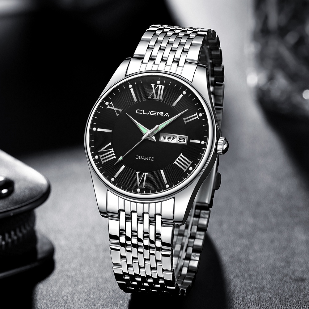 Đồng hồ thạch anh CRRJU 6041X dây thép không gỉ chống thấm nước phong cách thể thao thông thường cho nam