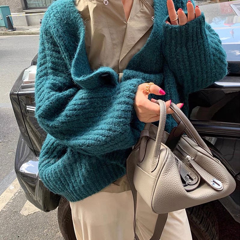 [Còn hàng] Áo khoác cardigan dệt kim dài tay dáng rộng phiên bản Hàn Quốc có sẵn 6 màu