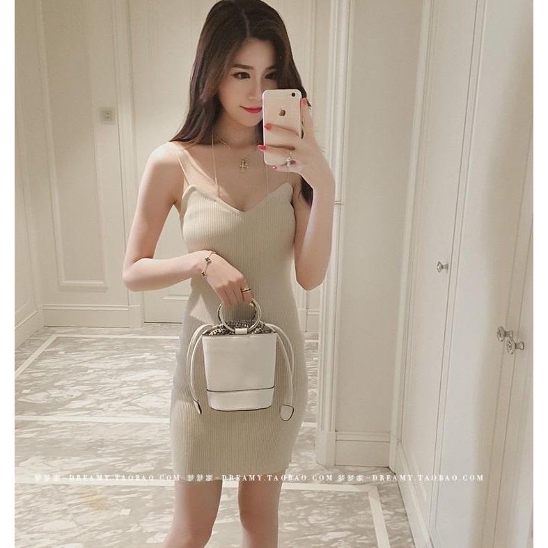 Đầm len body 2 dây sexy trẻ trung,  Đầm len 2 dây dệt kim cá tính