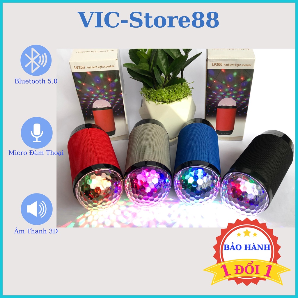 Loa Bluetooth LV 300 Đèn led quẩy nháy theo nhạc. Loa nghe nhạc mini không dây cầm tay hỗ trợ thẻ nhớ cổng 3.5mm