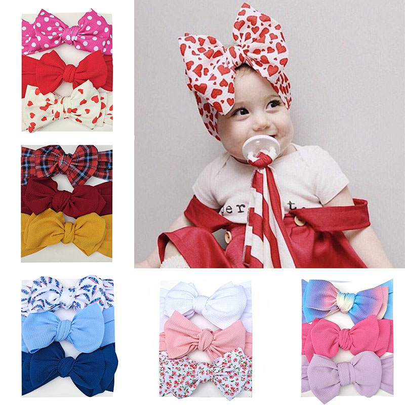 3 Pcs/Set Sweet Princess Baby Headband Flower Big Bows Kids Children Turban Hairbands For Girls Baby Girl Hair Accessories