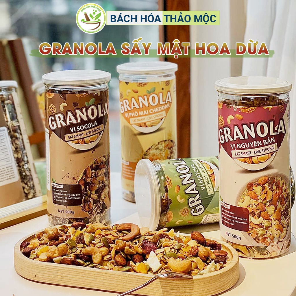 Granola Siêu Hạt Ngũ Cốc Giảm Cân Không Đường Nhiều Hạt Ít Yến Mạch 500gram | Bách Hóa Thảo Mộc