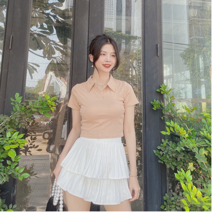 Áo Ôm Body Croptop Cổ Polo, Áo Crotop (Crt) Tay Ngắn Cổ Bẻ Cá Tính - Kèm Ảnh Và Video Thật