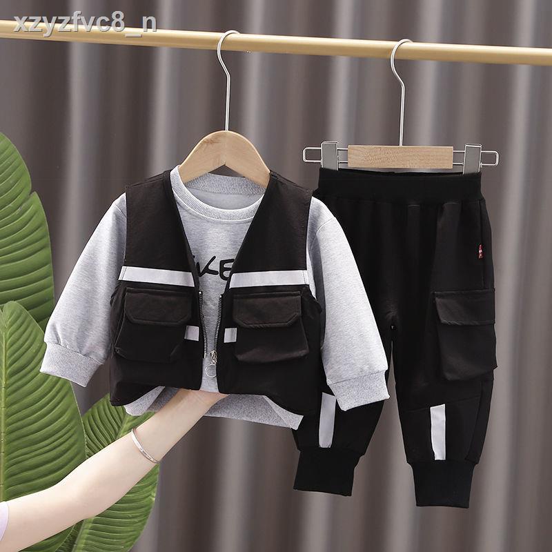 (HÀNG HOT)♤☃Quần áo bé trai mùa thu 2021 bộ vest mới, nam, tây xuân thu, xu hướng đồ ba mảnh cho