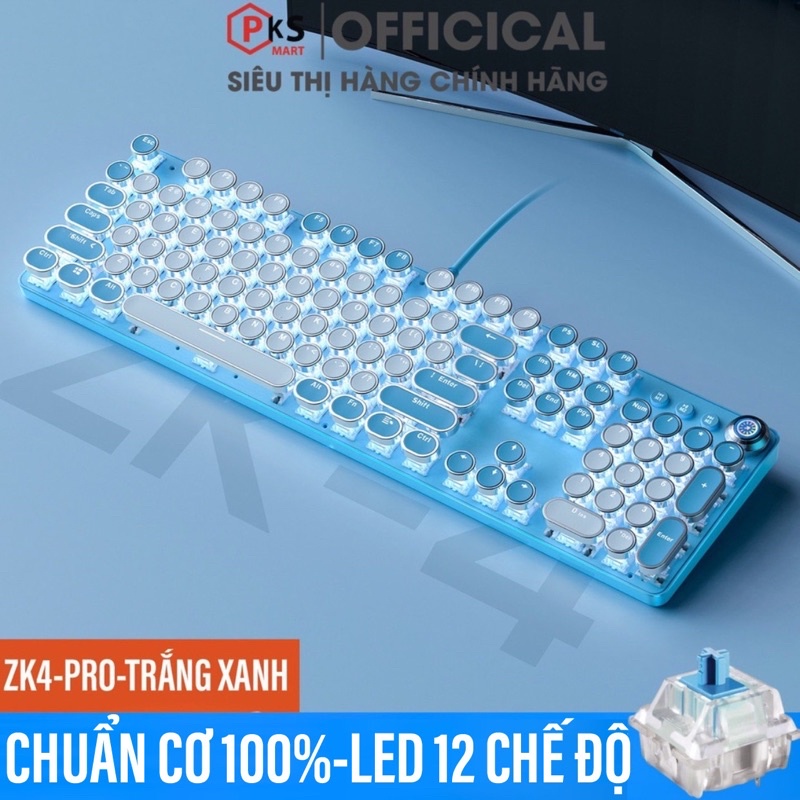 Bàn Phím Cơ Máy Tính Laptop YINOIAO ZK4PRO LED RGB 22 Chế Độ Nhiều Màu Hồng Xanh Trắng
