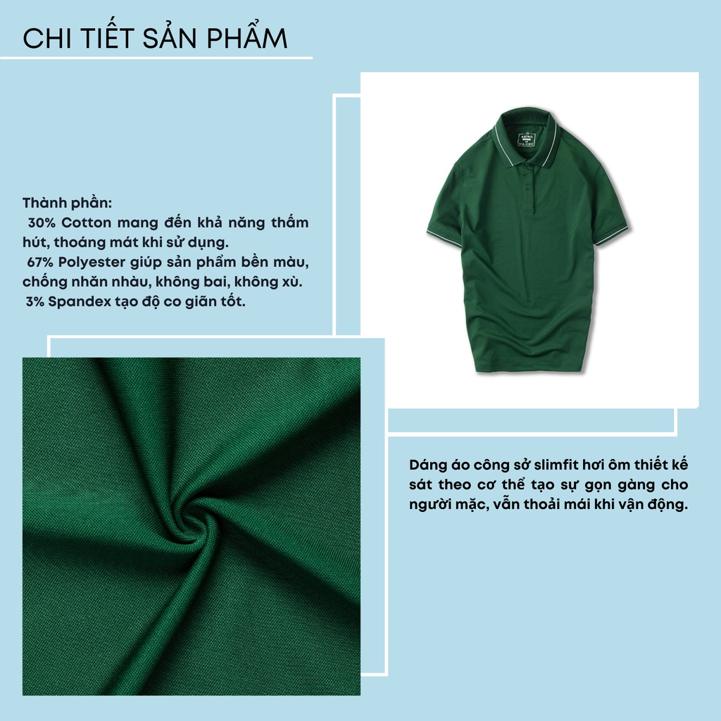 Áo phông nam màu xanh lá phối viền ADINO vải polyester cotton không bai xù dáng công sở slimfit hơi ôm trẻ trung AP95