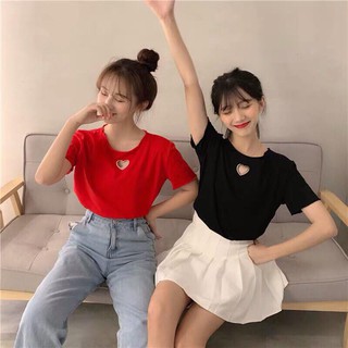 Áo Croptop ngắn tay với điểm nhấn hình trái tim cực yêu