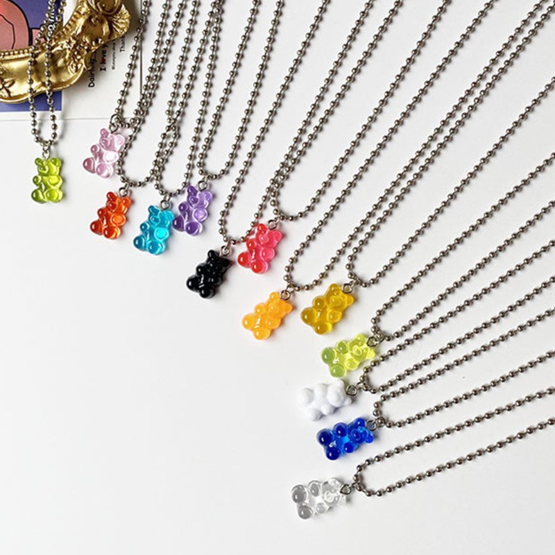 vòng cổ Mặt Hình Gấu Gummy Hoạt Hình Bằng Nhựa Resin Màu Kẹo Cho Nữ
