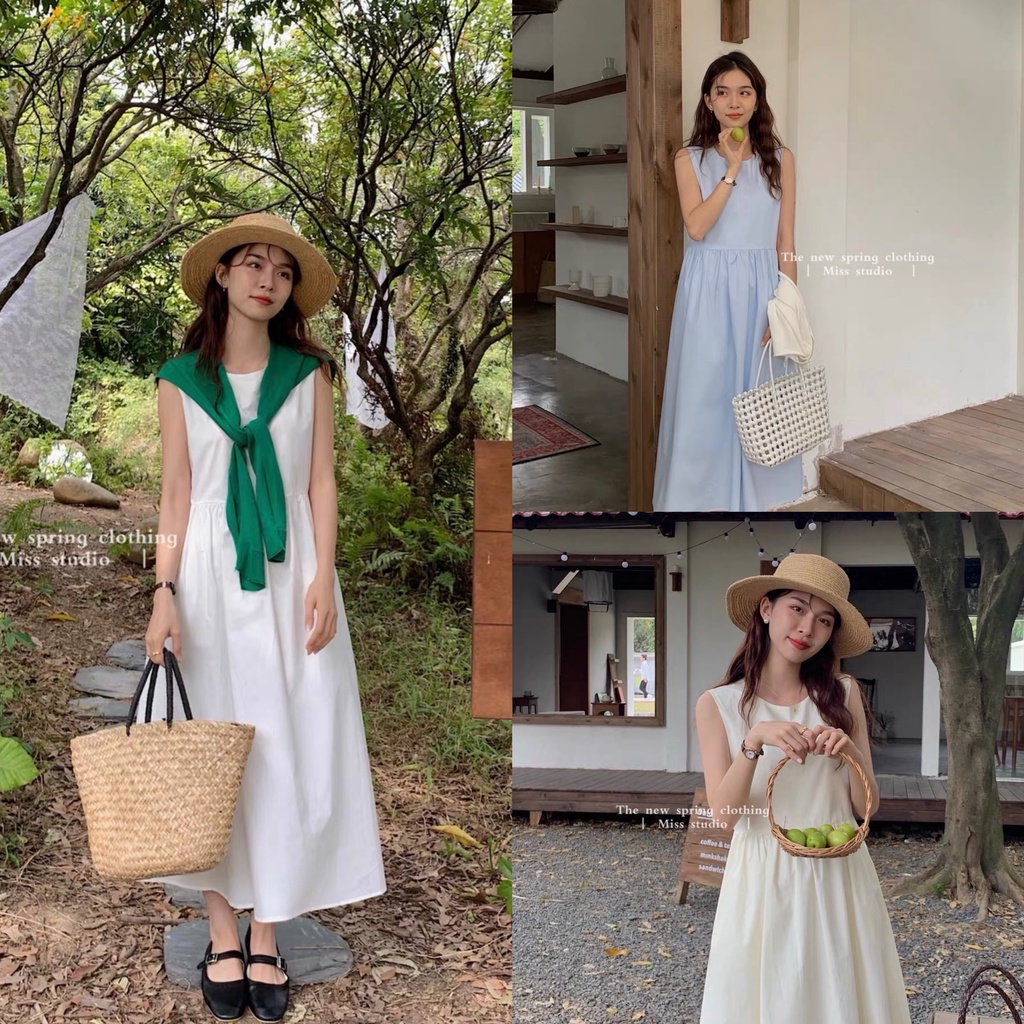 Đầm babydoll cộc tay kèm khăn dáng dài form rộng ulzzang ba màu Kozoda D62
