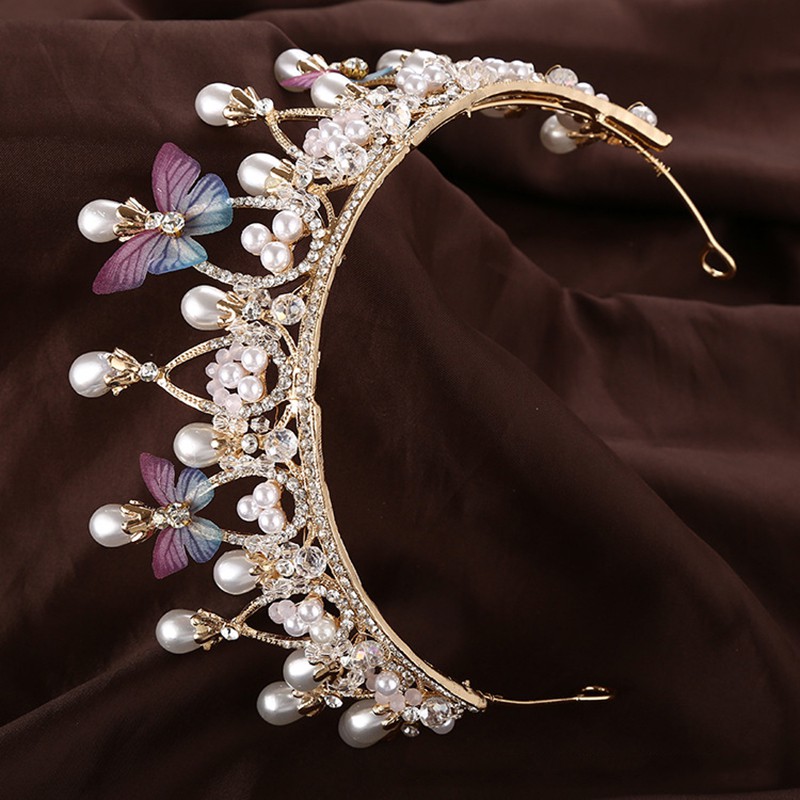 Vương Miện Trang Trí Cô Dâu Đính Ngọc Trai Và Kim Cương Nhân Tạo