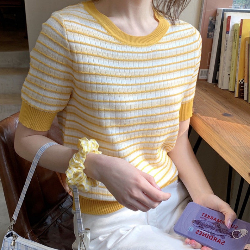 Áo thun NZN tay ngắn cổ tròn dáng rộng họa tiết kẻ sọc nhiều màu thời trang mùa hè cho nữ