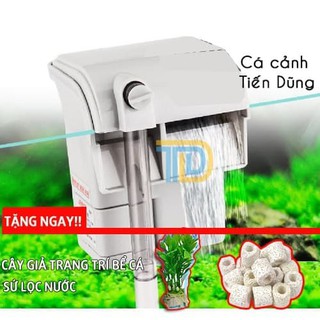 Máy lọc thác bể cá cảnh. Tặng ngay sứ lọc và cây giả