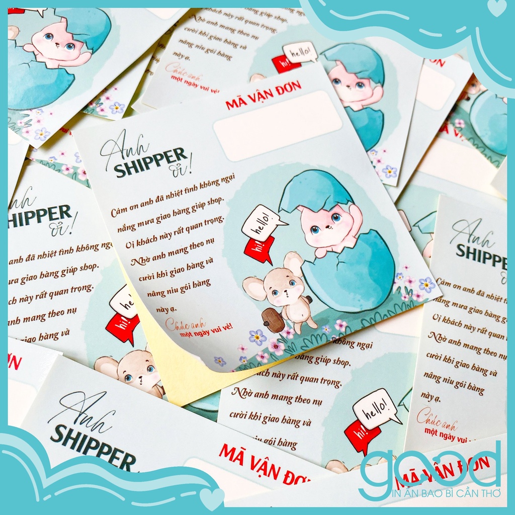 Decal Dán, Tem Nhãn Dán Cám Ơn Anh Shipper Có Ô Ghi Vận Đơn Và Keo Dính, Cán Màn Bóng, Chống Nước