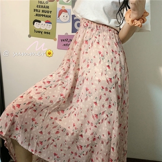 Chân váy Midi chữ A cạp cao in họa tiết D156