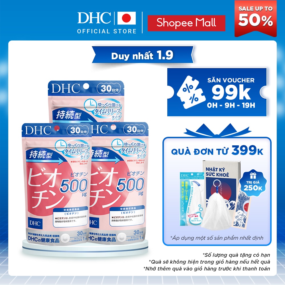 Combo 3 Gói Viên Uống DHC Biotin Ngăn Rụng Tóc Sustained Release Biotin 30 Ngày (Gói 30 Viên x3)