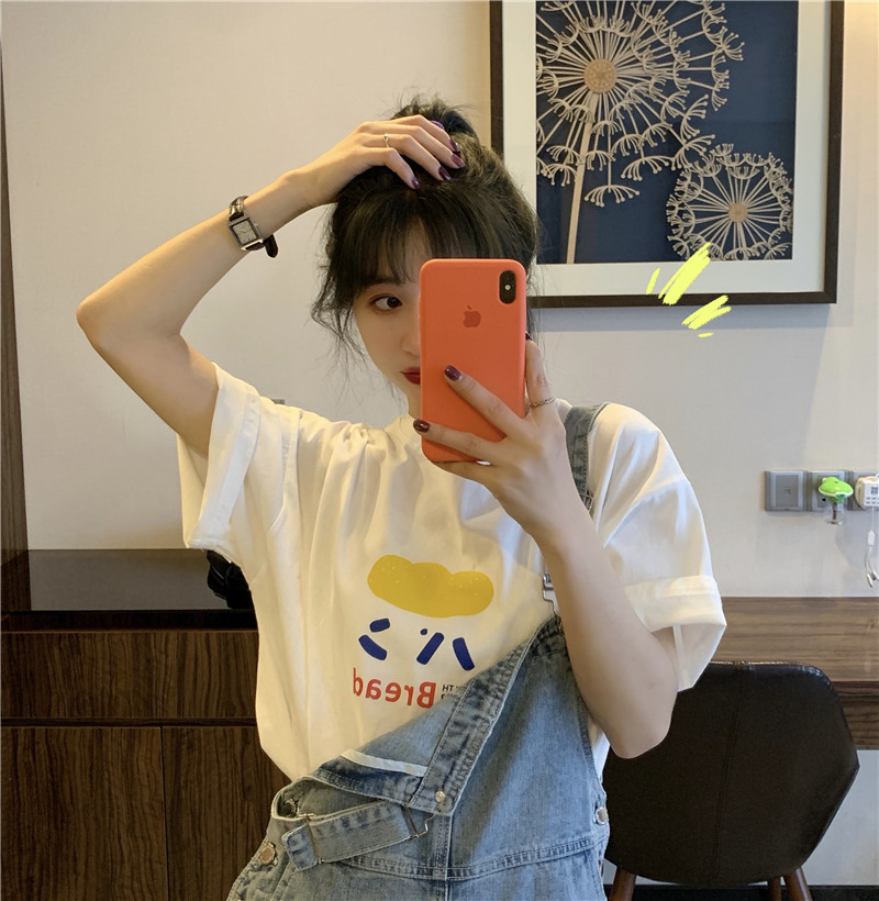 Áo thun dáng rộng tay ngắn in hình thời trang cho nữ