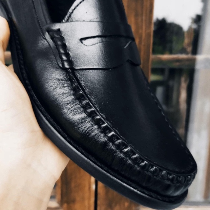 Giày Penny Loafer Black off White da bò thật tăng chiều cao