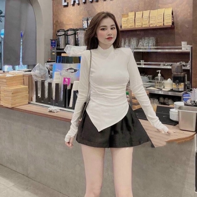 ✓●❍Áo kiểu vạt nhọn lệch cổ 3P, thun tăm dáng ôm dài tay cao AK1392 - NhiNhi Shop | BigBuy360 - bigbuy360.vn