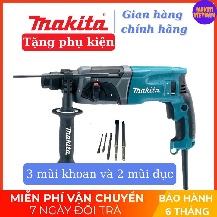 [Chinh Hang] Máy khoan đục bê tông Makita HR2470F, tặng 5 MŨI KHOAN VÀ ĐỤC cao câp