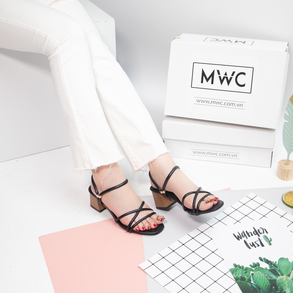 [Mã SKAMFS114M giảm 10% đơn 100K] Giày cao gót nữ dây mảnh gót vuông phối vân gỗ MWC NUCG- 3706