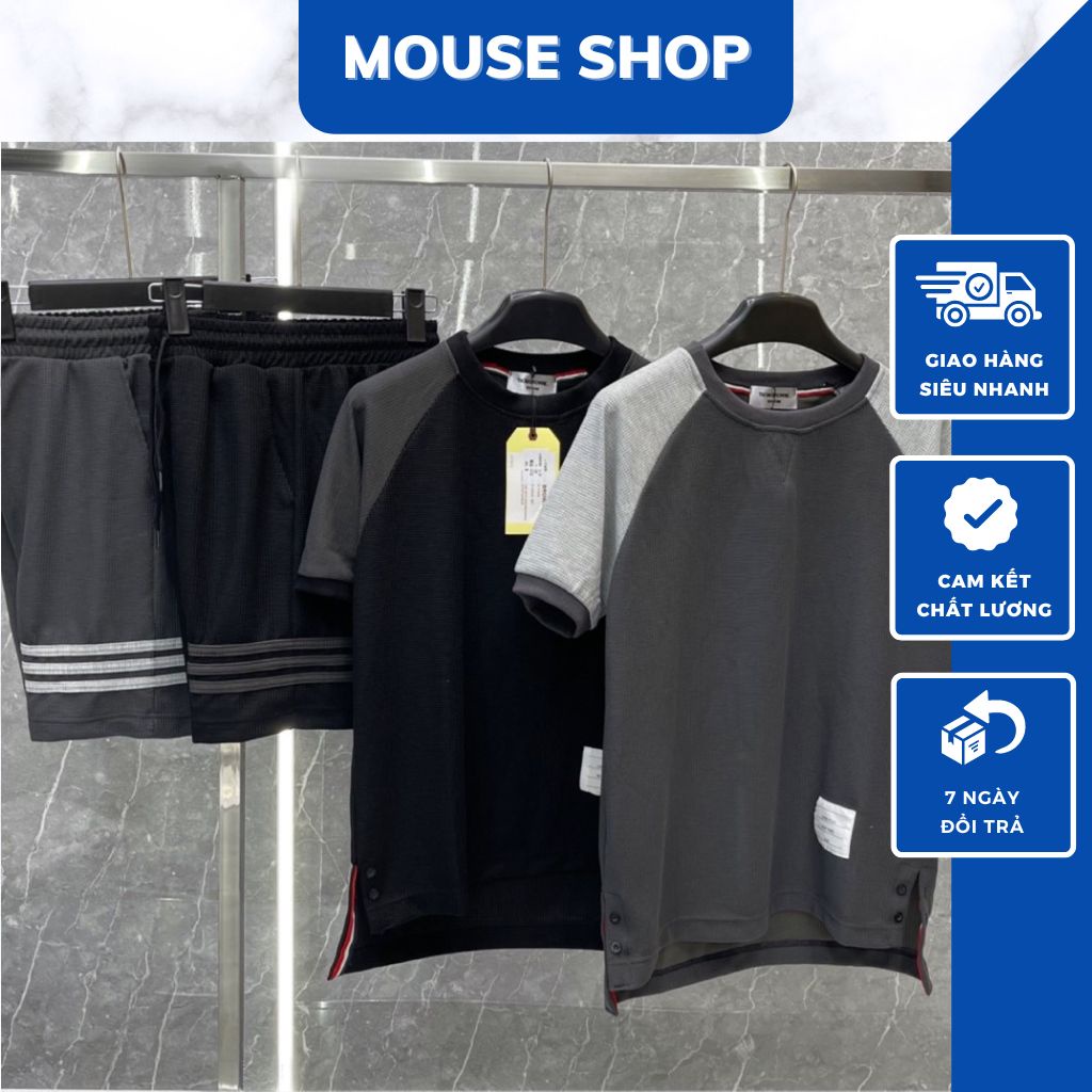 Bộ Thome Cộc THOME Thêu Vạch - Bộ Cộc Thome Nam Nữ Cổ Tròn - Bộ Thome Quần Cộc Áo Cộc