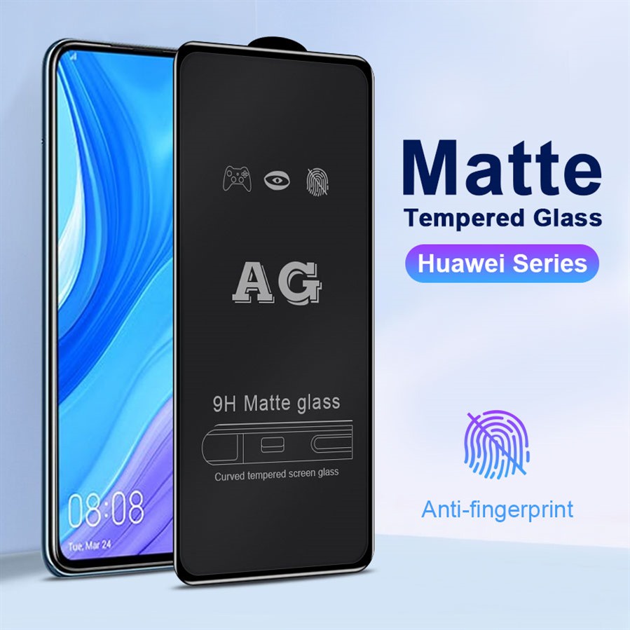 Full Màn AG Nhám Kính Cường Lực Mờ Chống Vân Tay Bảo Vệ Màn Hình cho Huawei Mate 20 P30 P40 Lite Nova 3 3i 5t 7 Se 7i Honor 8x Y7A Y7P Y6P Y5P Y6S Y7 Y9 Prime 2019 Y9S Chống Trầy chống bẩn