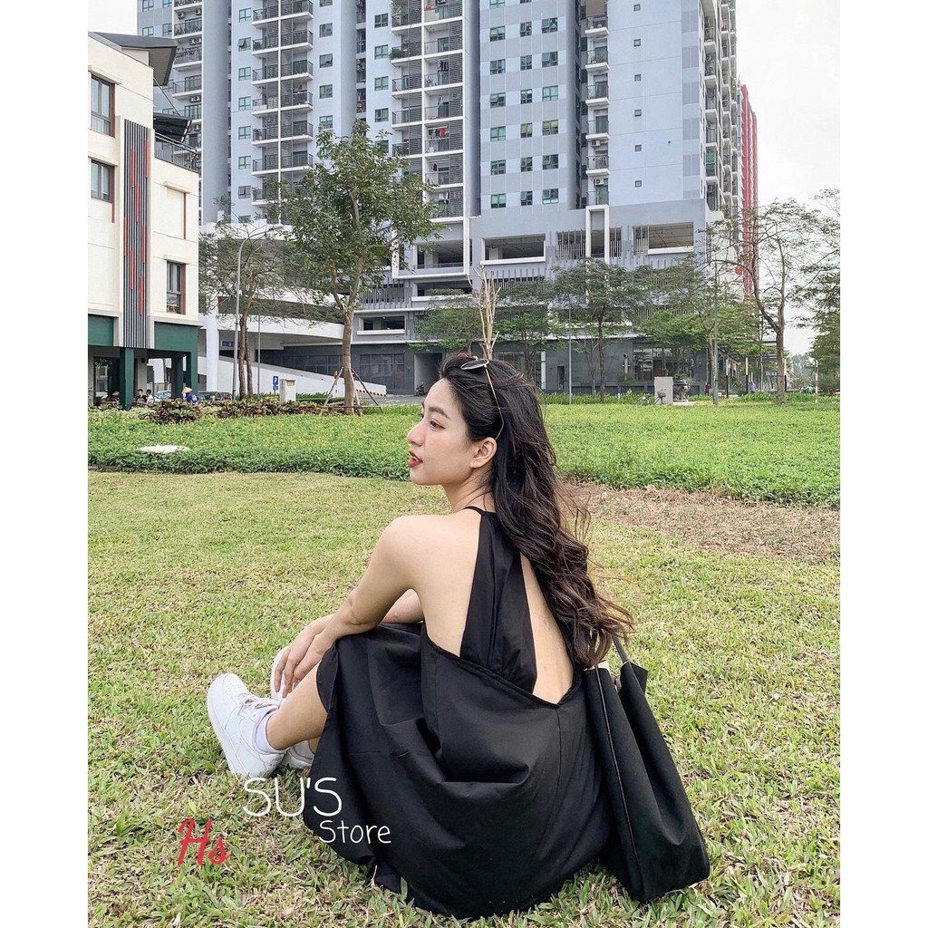 Đầm Yếm, Đầm Yếm 3 Lỗ Khoét Lưng Ngực Bèo 2 Màu Dáng Rộng | BigBuy360 - bigbuy360.vn