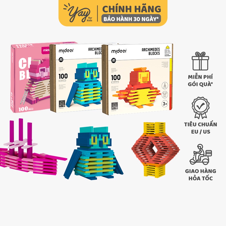 Xếp Hình Khối Gỗ City Blocks 100 thanh gỗ Màu Sắc Mideer An Toàn Cho Bé 2+ (3 Chủ Đề)