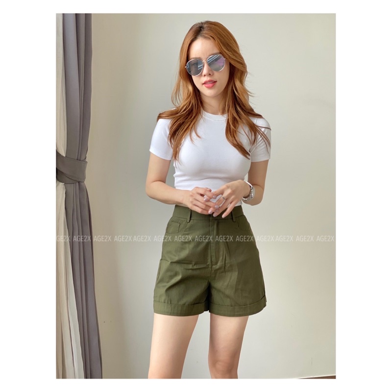 ✅ CHÍNH HÃNG ✅ Quần short ống rộng, lưng cao đen phối cùng áo croptop body