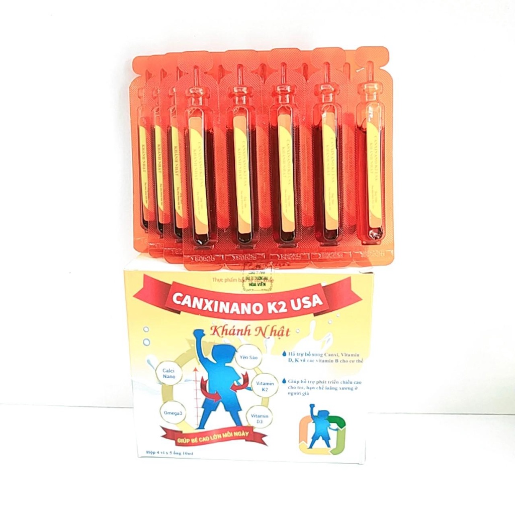 Canxinano K2 USA Khánh Nhật, hỗ trợ bổ sung canxi, vitamin D, K và các vitamin B ( hộp 20 ống)