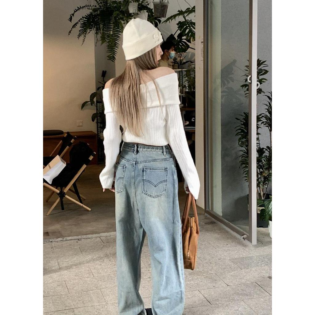 Quần Denim Ống Rộng Lưng Cao Thời Trang Cá Tính Dành Cho Nữ 61979