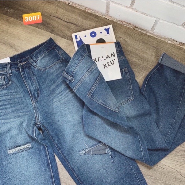 Quần baggy jean, quần bò baggy 9 tấc lưng cao rách