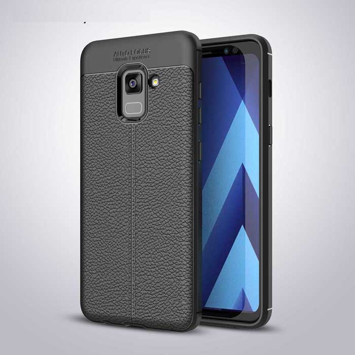 Ốp lưng Samsung Galaxy A8 2018 Vân da Auto Focus ( Đen )