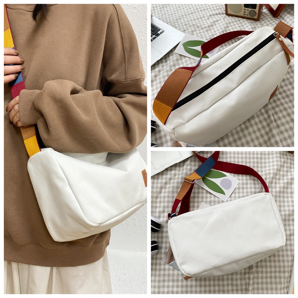 Túi đeo chéo nam nữ vải canvas thời trang Hàn Quốc dây đeo màu sắc độc đáo IG103