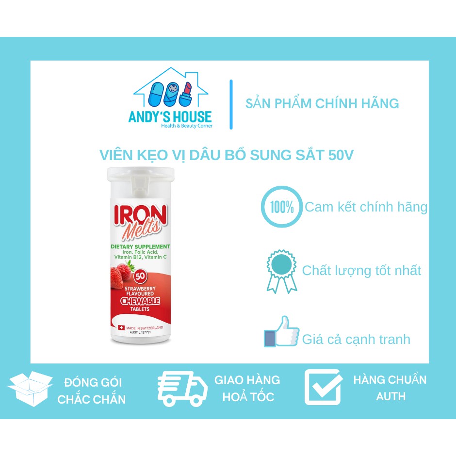 Viên Kẹo Vị Dâu Bổ Sung Sắt 50v