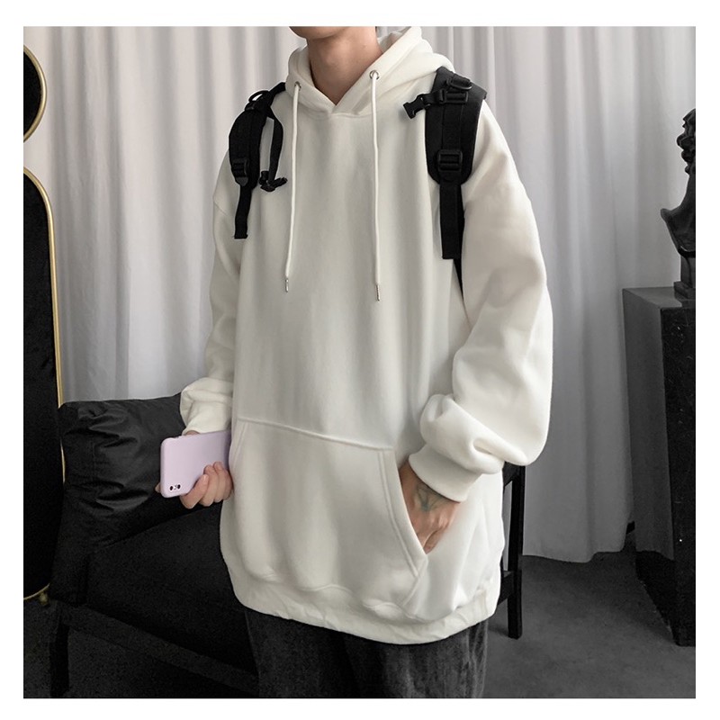 ÁO HOODIE TRẮNG TRƠN BASIC FORM UNISEX NAM NỮ (hình chụp thật)