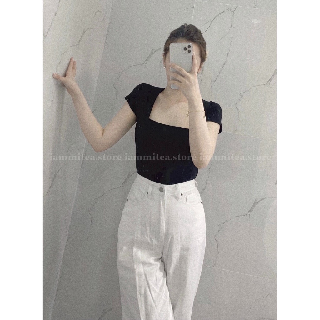 Áo thun cổ vuông tôn dáng freesize