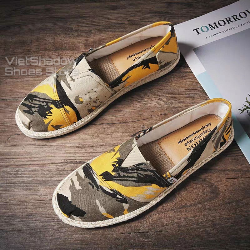 Slip on nam - Giày lười vải nam cao cấp - Vải thô 3 màu loang xám, vàng và cam - Mã SP 2928 | BigBuy360 - bigbuy360.vn