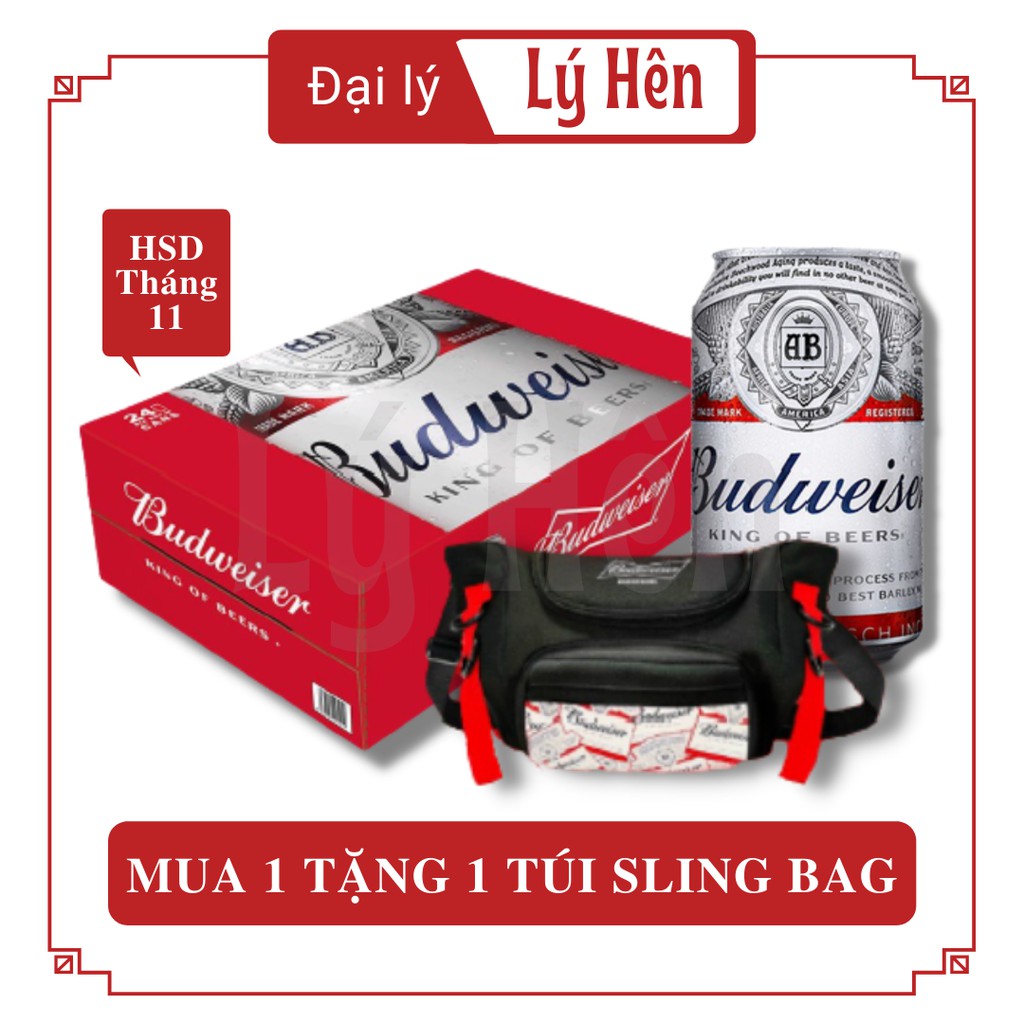 [Tặng Túi Đeo] Thùng 24 Lon Bia Budweiser 330ml/Lon HSD 11-2021