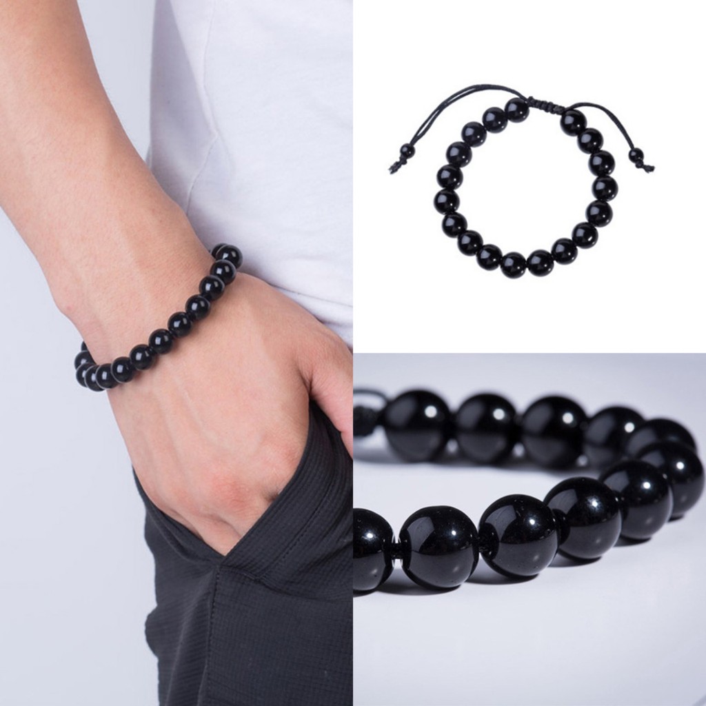Vòng tay nam nữ hạt đá đen 8mm.
