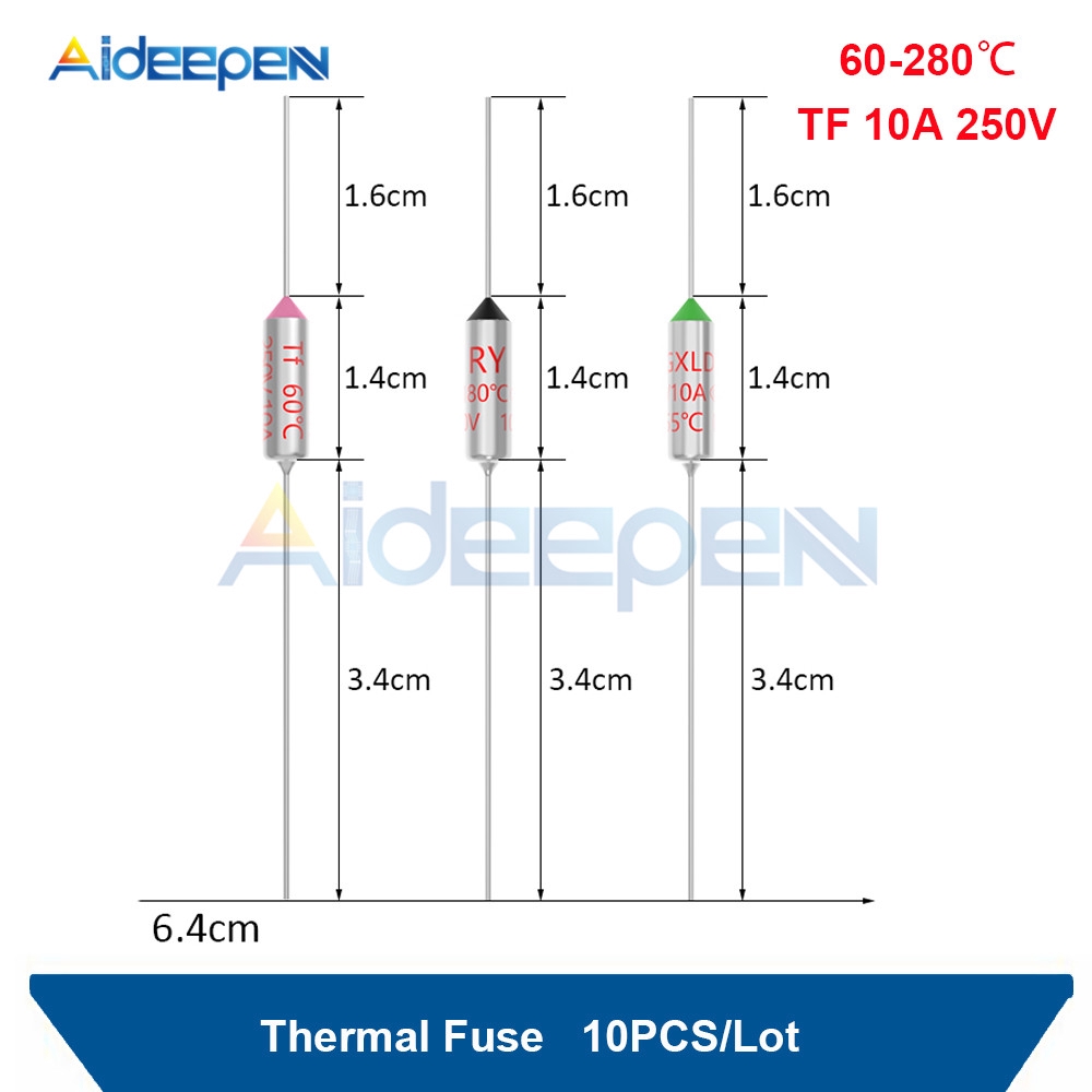 60-280C TF Temp Thermal Fuse RY 10A 250V Temperature 60C 85C 100C 105C 120C 130C 152C 165C 172C 185C 192C 210C 216C 240C 280C
