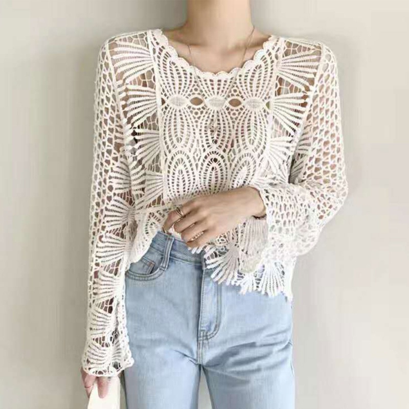 Áo Lưới Tay Dài Thêu Hoa Thời Trang Mùa Hè Dành Cho Nữ Ốp