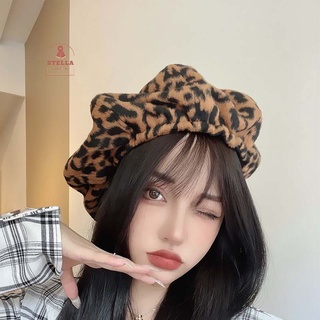 Mũ nồi beret da báo màu nâu cá tính