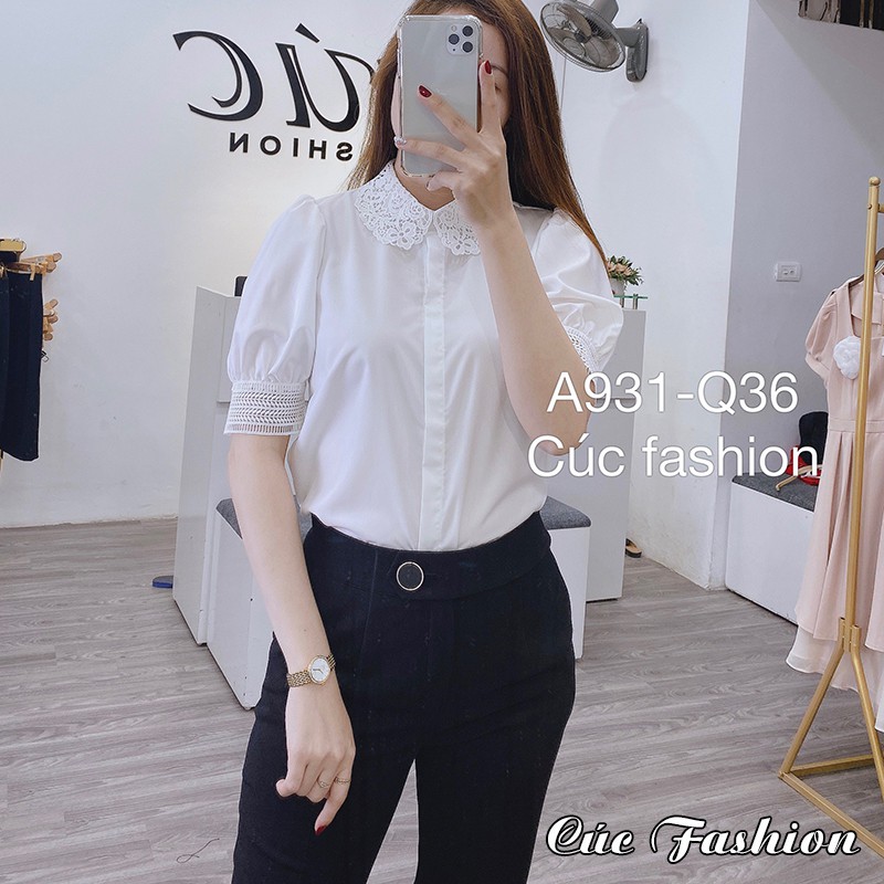 Áo sơ mi nữ CÚC FASHION somi tay ngắn cao cấp vải lụa đẹp kiểu công sở trắng áo crop top 4 cúc cổ bèo A1146