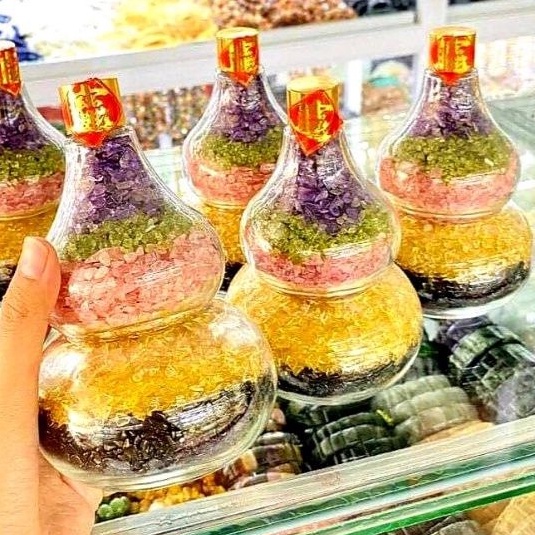 Bình hồ lô đá ngũ sắc cao 10cm, 15cm