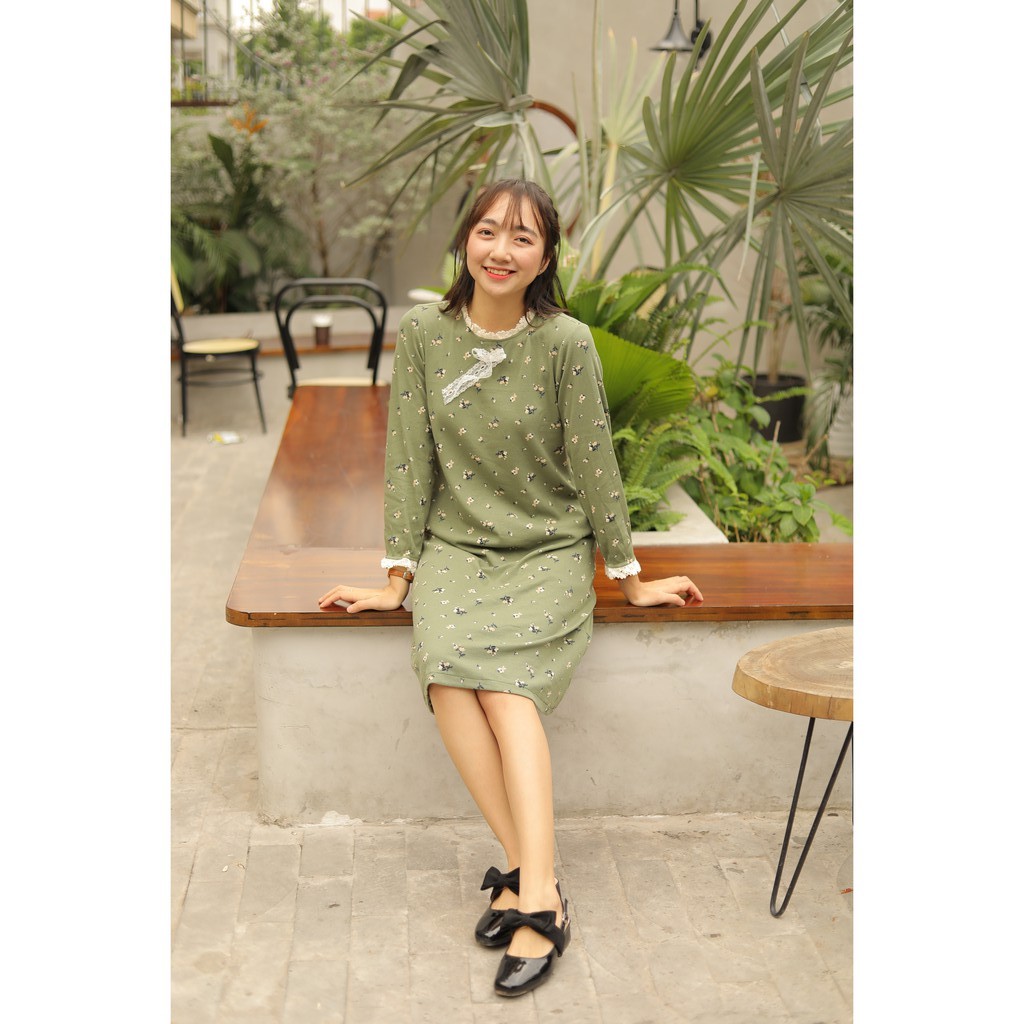 Váy len tăm hoa xanh phối ren siêu xinh