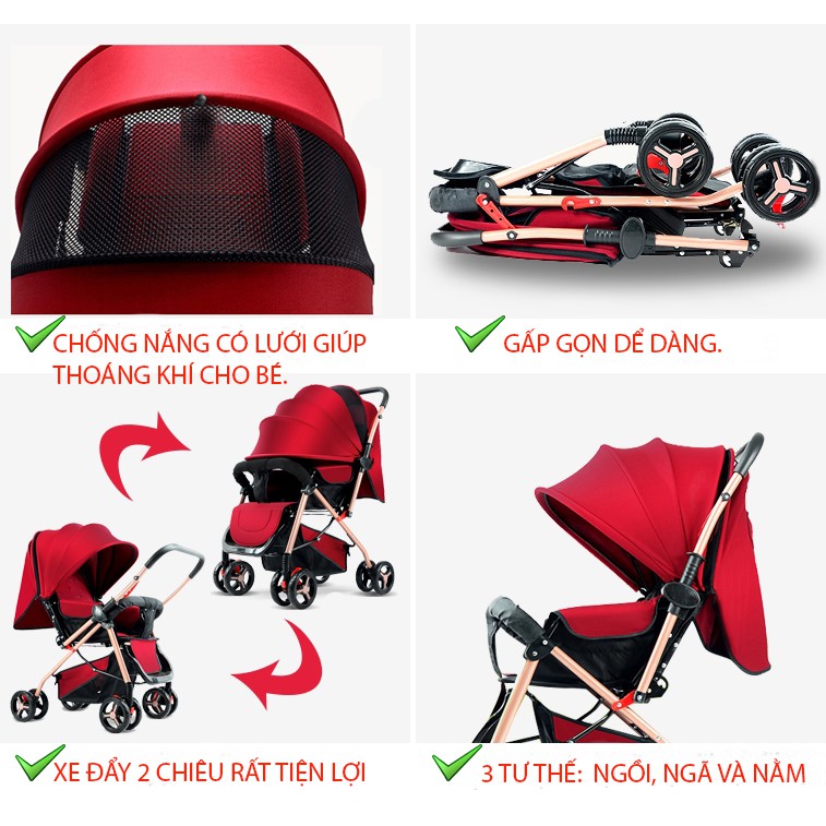 Xe đẩy cho bé BBaby 602 - Xe đẩy trẻ em 2 chiều - có thể gấp gọn