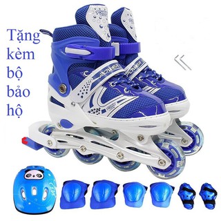Giày trượt Patin thể thao tăng cường vận động có bánh xe phát sáng tặng kèm bộ đồ bảo hộ 7 món