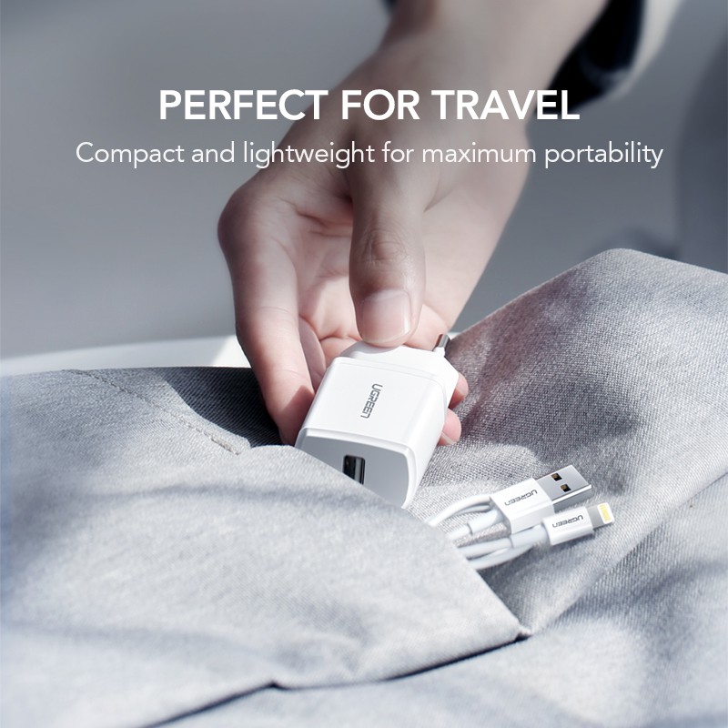 Củ sạc nhanh Ugreen 5v 2.1a usb cổng eu thích hợp cho iphone x 8 7 ipad samsung s9 xiaomi mi 8 kèm dây cáp 1m