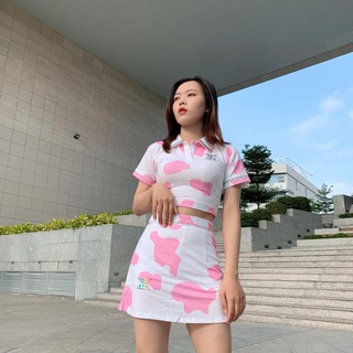 SET ÁO CỔ POLO + VÁY CHỮ A BÒ SỮA HỒNG BY NATTHY STYLE